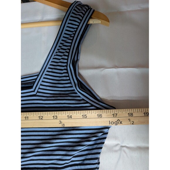 Artelier Nicole Miller Dress Womens Large Blue Black Striped Maxi Tank Stretch - Picture 5 of 9